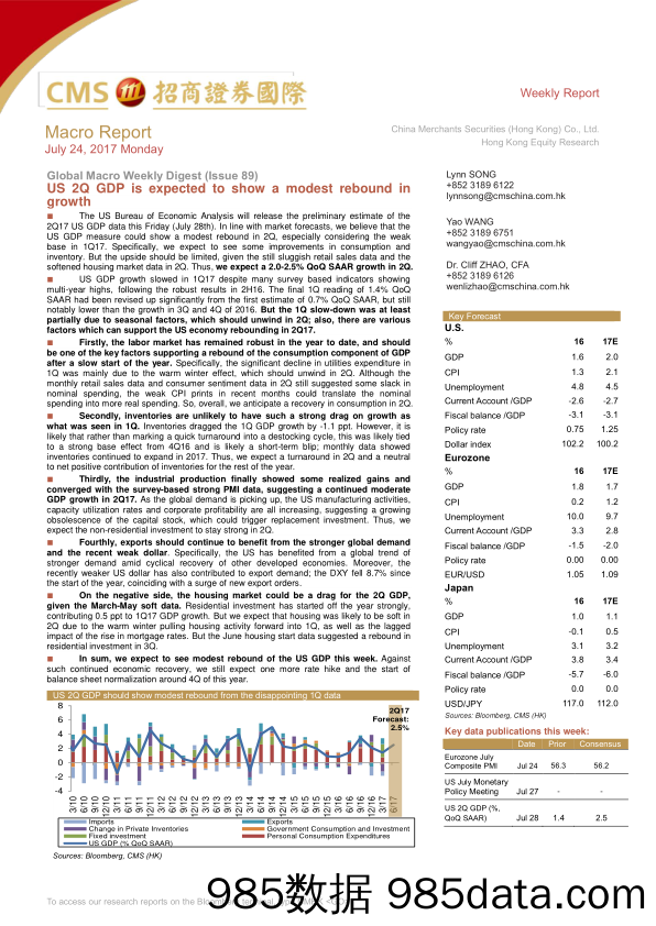 全球宏观经济每周观察（第89期）：美国GDP数据预计将显示二季度经济增速有所回升_招商证券(香港)