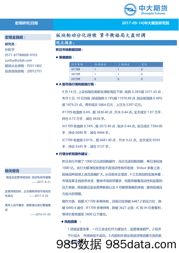 宏观日报：板块轮动分化持续 紧平衡格局大盘回调_中大期货