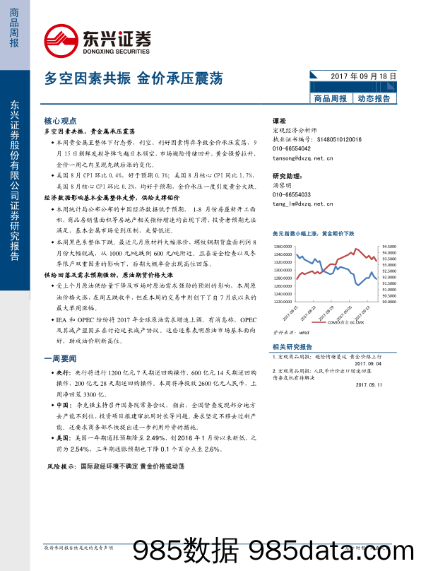 多空因素共振 金价承压震荡_东兴证券