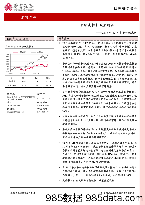 2017年12月货币数据点评：金融去杠杆效果明显_财富证券插图