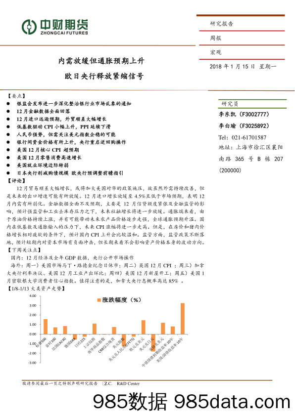 宏观周报：内需放缓但通胀预期上升 欧日央行释放紧缩信号_中财期货