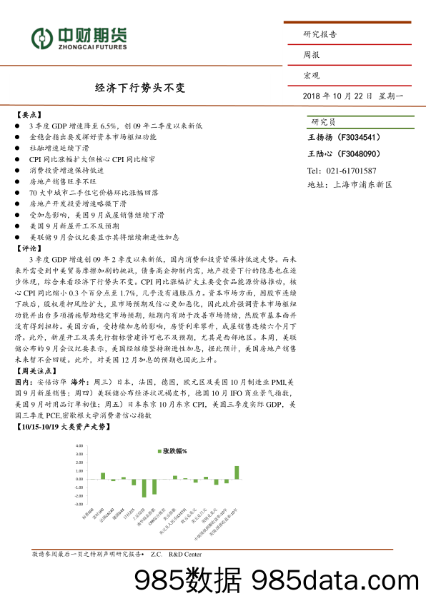 宏观周报：经济下行势头不变_中财期货