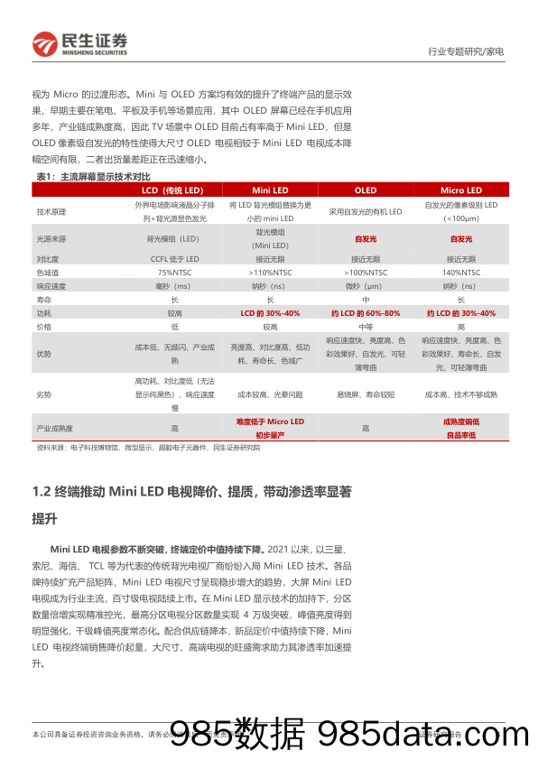 家电行业深度报告：Mini+LED电视放量前夕，市场空间几何？-240306-民生证券插图2