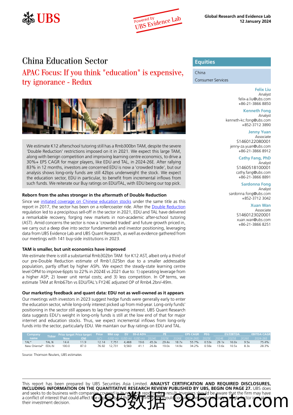 UBS Equities-APAC Focus China Education Sector _UBS Evidence Lab inside...-105899569