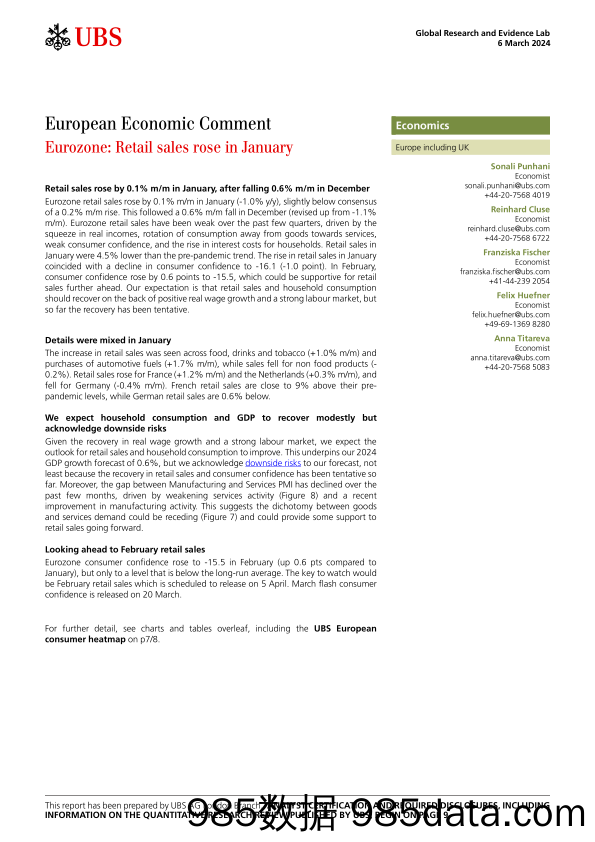 UBS Economics-European Economic Comment _Eurozone Retail sales rose in Ja...-106886782