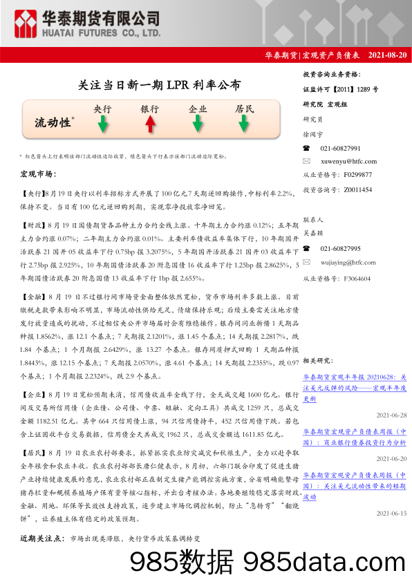 宏观资产负债表：关注当日新一期LPR利率公布_华泰期货