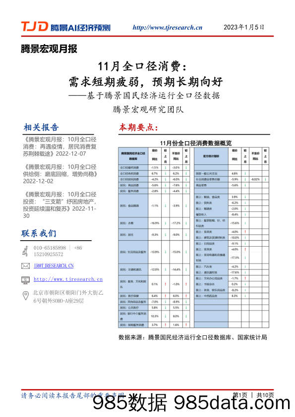 腾景宏观月报：基于腾景国民经济运行全口径数据-11月全口径消费：需求短期疲弱，预期长期向好_北京腾景大数据应用科技研究院