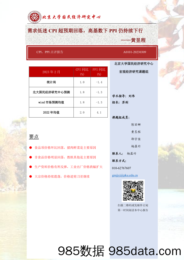 CPI、PPI点评报告：需求低迷CPI超预期回落，高基数下PPI仍持续下行_北大国民经济研究中心