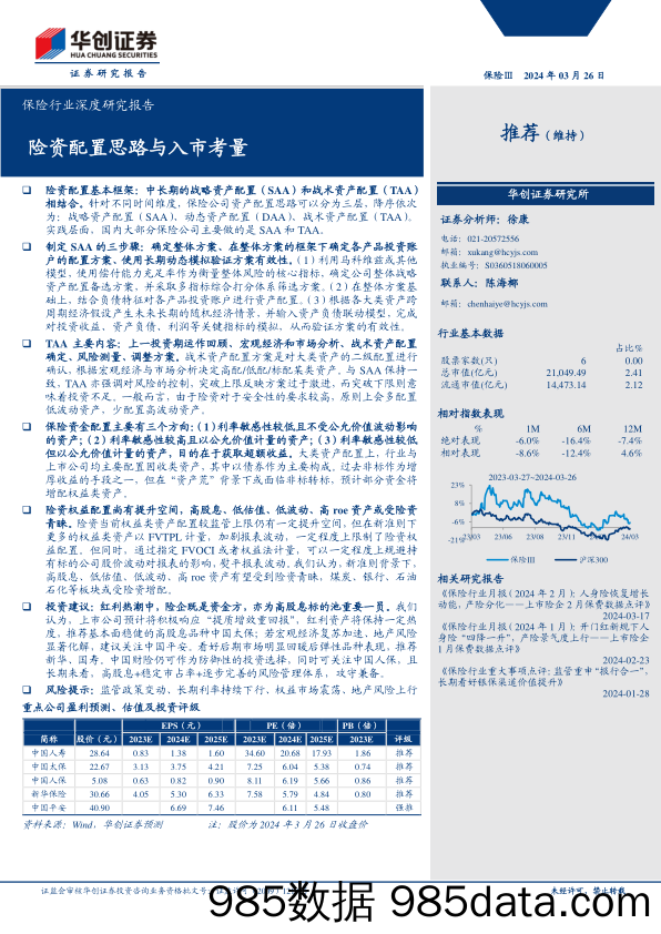 保险行业深度研究报告：险资配置思路与入市考量-240326-华创证券