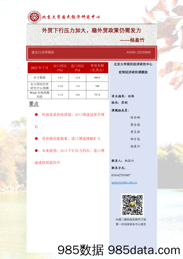 进出口点评报告：外贸下行压力加大，稳外贸政策仍需发力_北京大学经济研究所