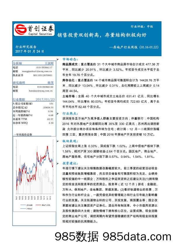 房地产行业周报：销售投资双创新高，存量结构积极向好_首创证券