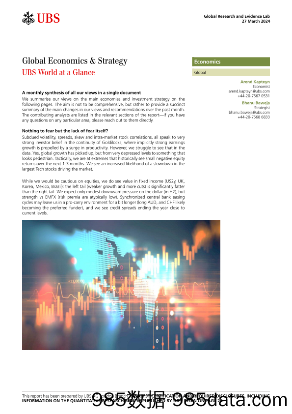 UBS Economics-Global Economics  Strategy _UBS World at a Glance_ Kapteyn-107239662