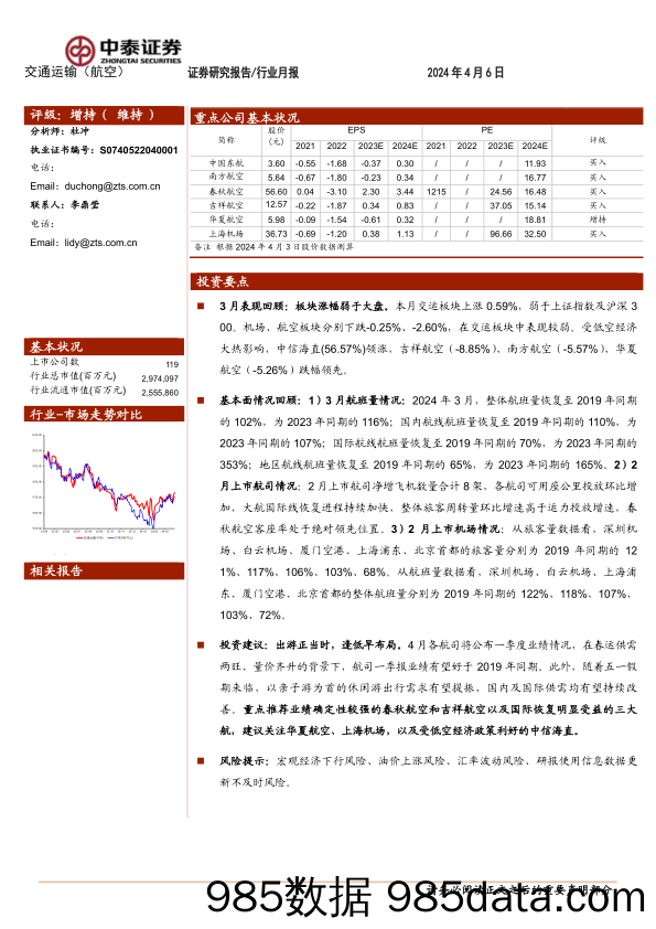 交通运输行业公铁港链4月投资策略：闹中取静，稳中求进-240406-中泰证券