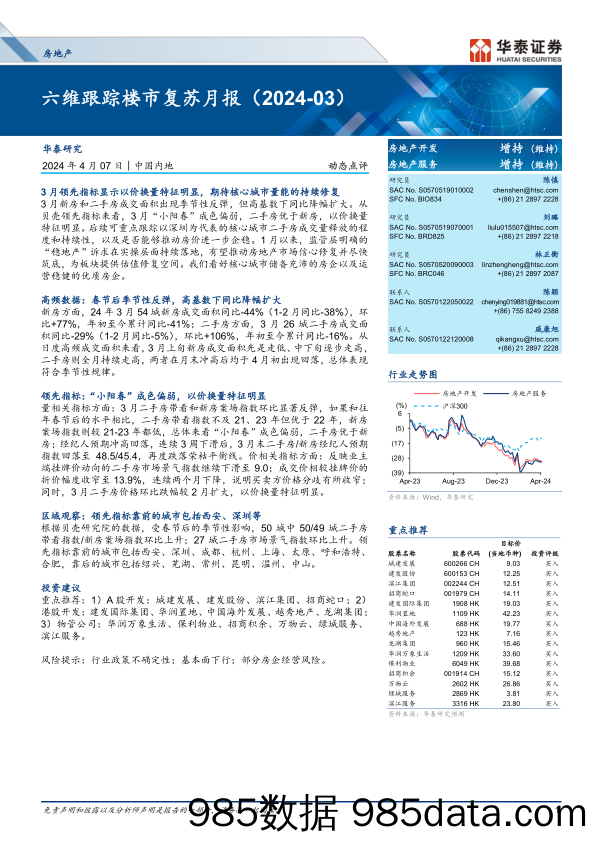 房地产行业：六维跟踪楼市复苏月报(2024-03)-240407-华泰证券