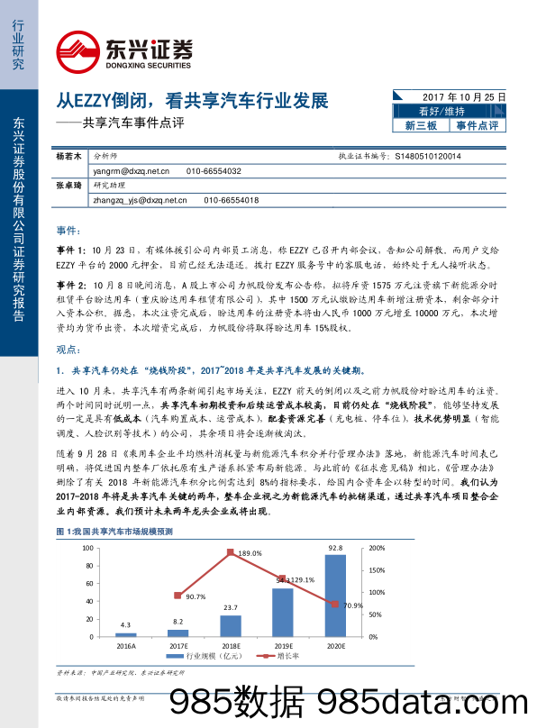 共享汽车事件点评：从EZZY倒闭，看共享汽车行业发展_东兴证券