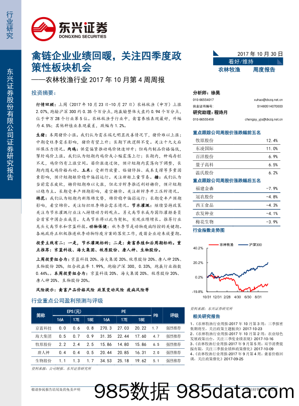 农林牧渔行业2017年10月第4周周报：禽链企业业绩回暖，关注四季度政策性板块机会_东兴证券插图