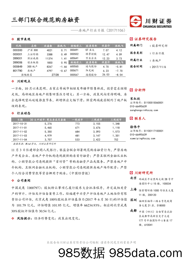 房地产行业日报：三部门联合规范购房融资_川财证券