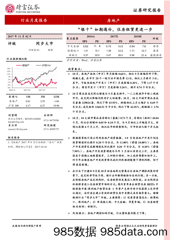 房地产行业月度报告：“银十”如期遇冷，住房租赁更进一步_财富证券