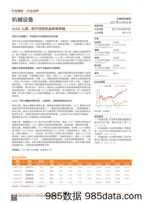 机械设备行业点评：OLED上游：挡不住的机会即将来临_天风证券