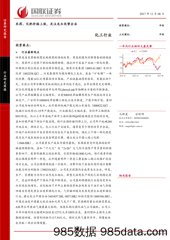 化工行业：农药、化肥价格上涨，关注龙头优势企业_国联证券