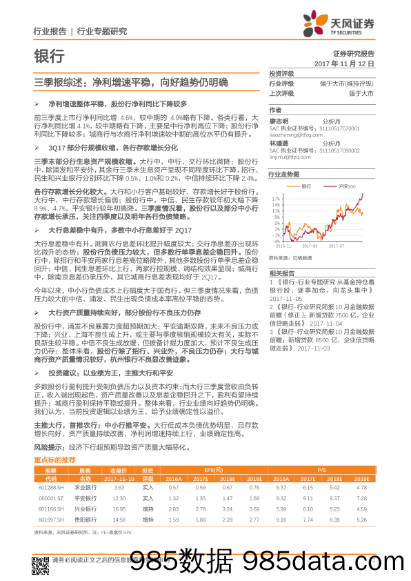 银行三季报综述：净利增速平稳，向好趋势仍明确_天风证券