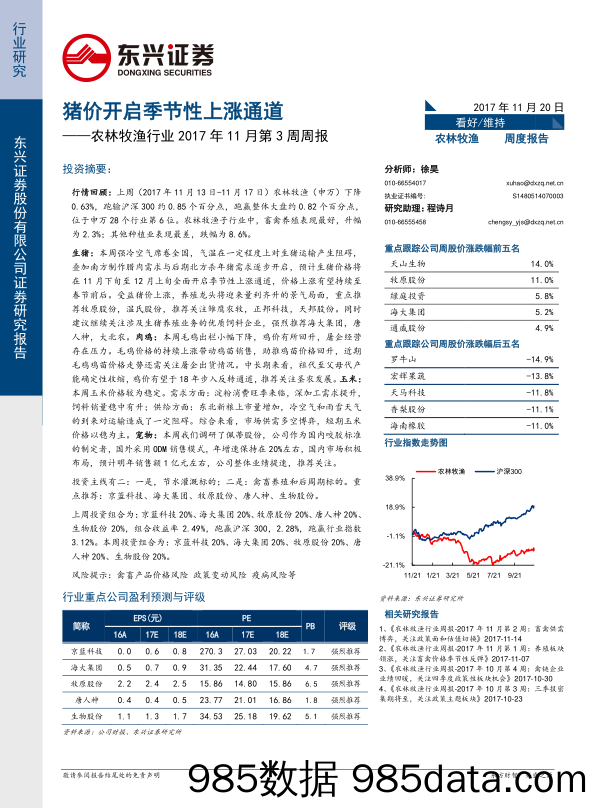 农林牧渔行业2017年11月第3周周报：猪价开启季节性上涨通道_东兴证券