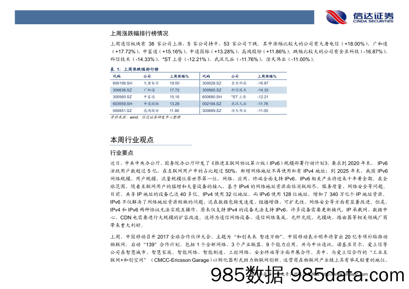 通信行业周报：IPv6产业迎来十年黄金期，中国移动强力助推物联网_信达证券插图4