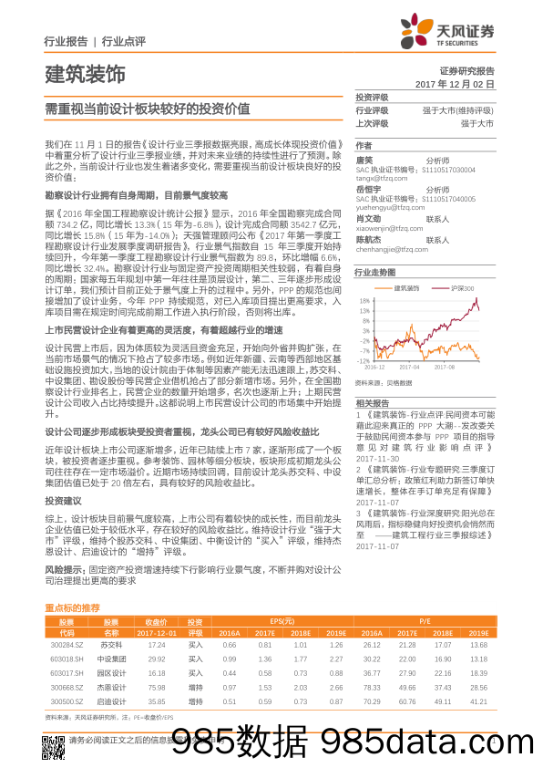 建筑装饰行业点评：需重视当前设计板块较好的投资价值_天风证券