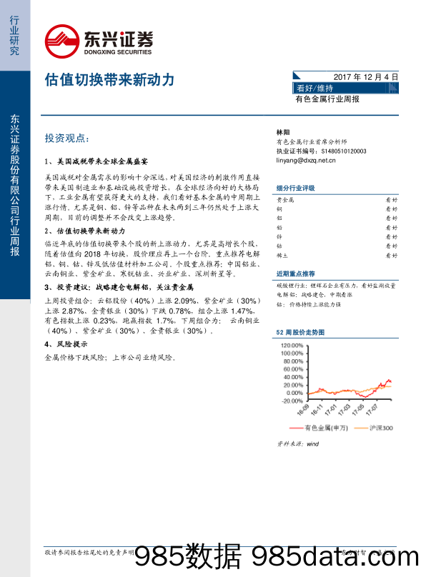 有色金属行业周报：估值切换带来新动力_东兴证券