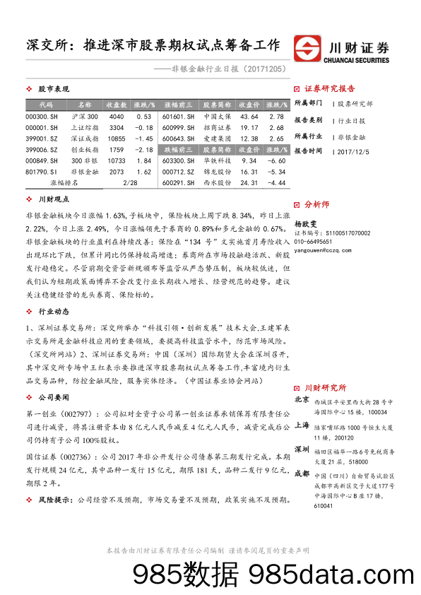 非银金融行业日报：深交所：推进深市股票期权试点筹备工作_川财证券