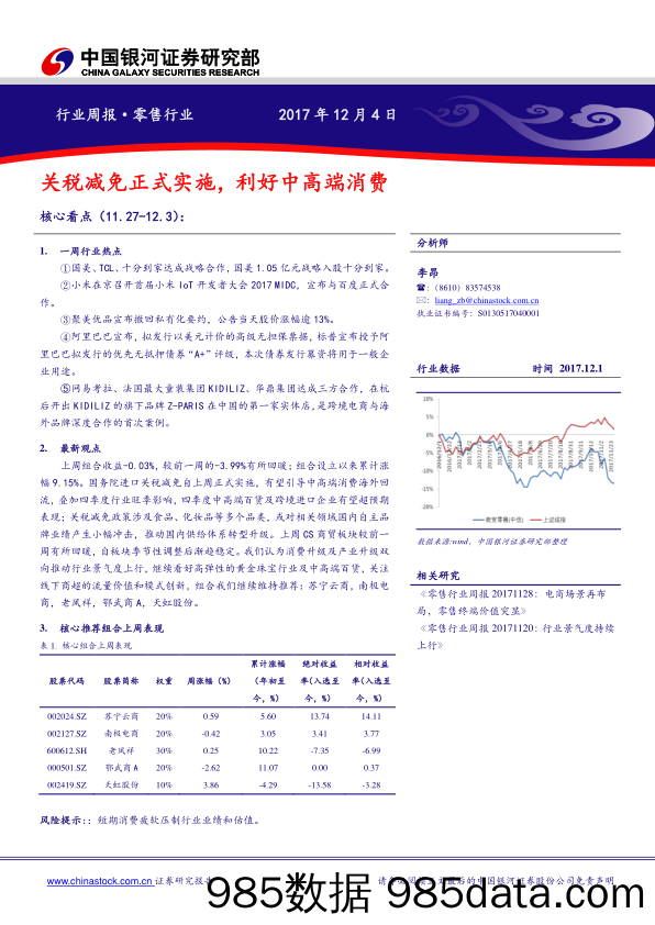 零售行业周报：关税减免正式实施，利好中高端消费_中国银河