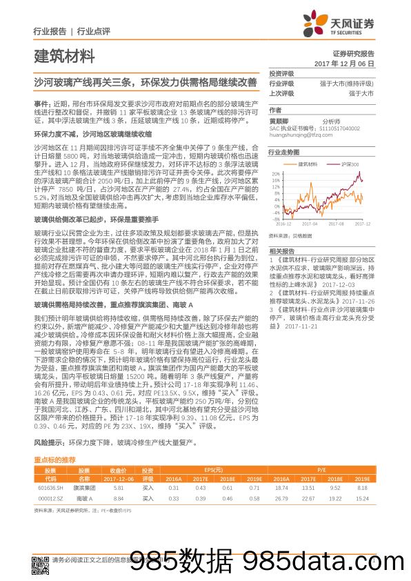 建筑材料行业点评：沙河玻璃产线再关三条，环保发力供需格局继续改善_天风证券