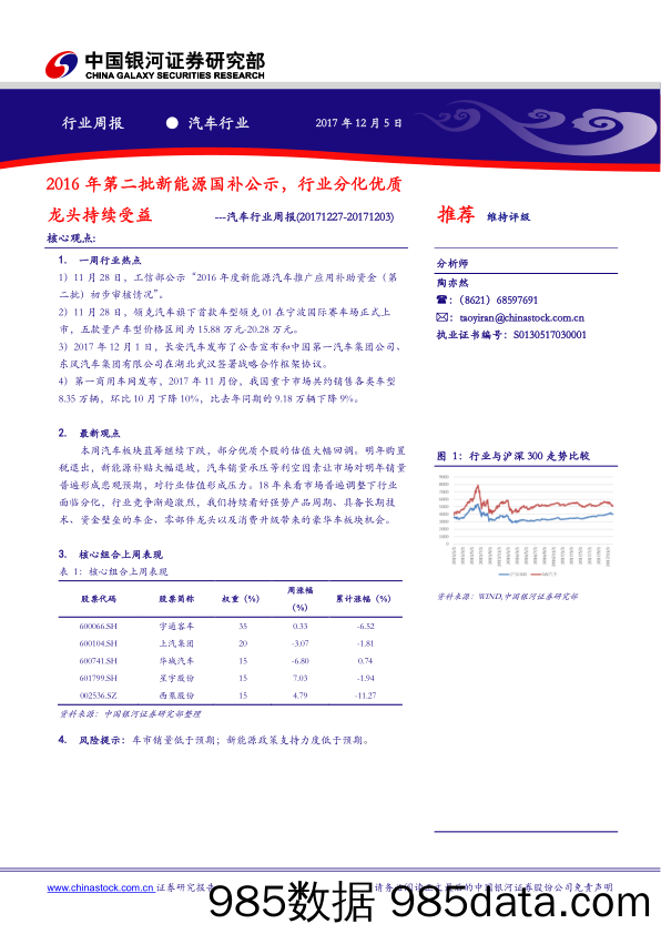 汽车行业周报：2016年第二批新能源国补公示，行业分化优质龙头持续受益_中国银河