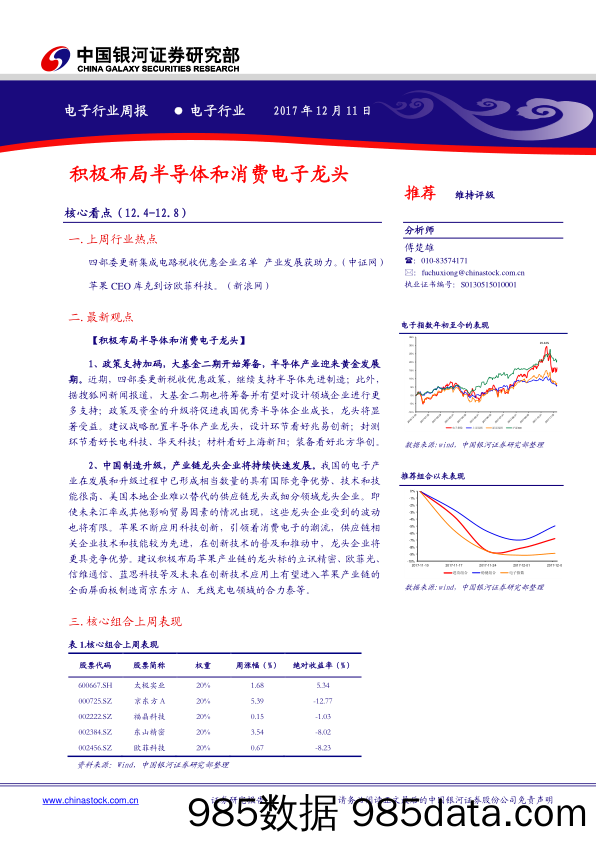 电子行业周报：积极布局半导体和消费电子龙头_中国银河