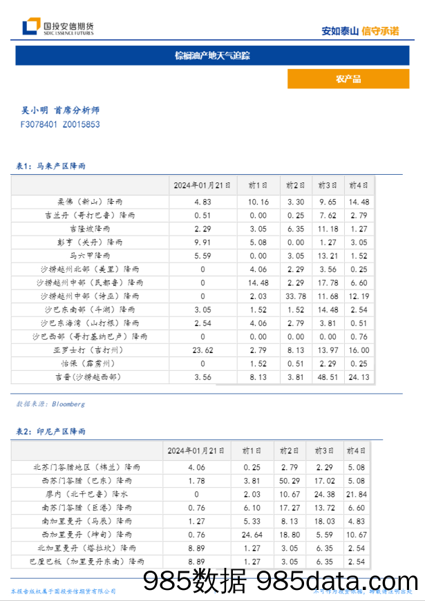 棕榈油产地天气追踪-20240122-国投安信期货