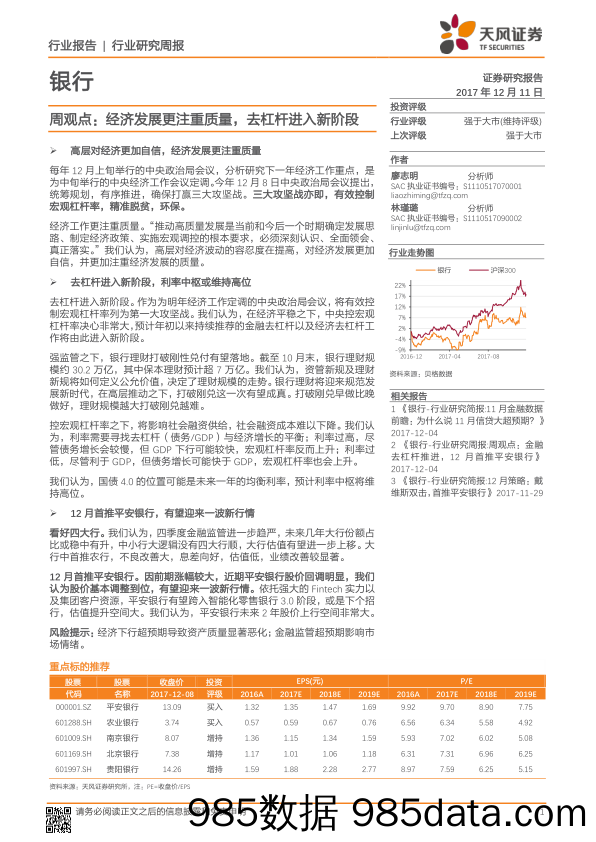 银行业周观点：经济发展更注重质量，去杠杆进入新阶段_天风证券插图