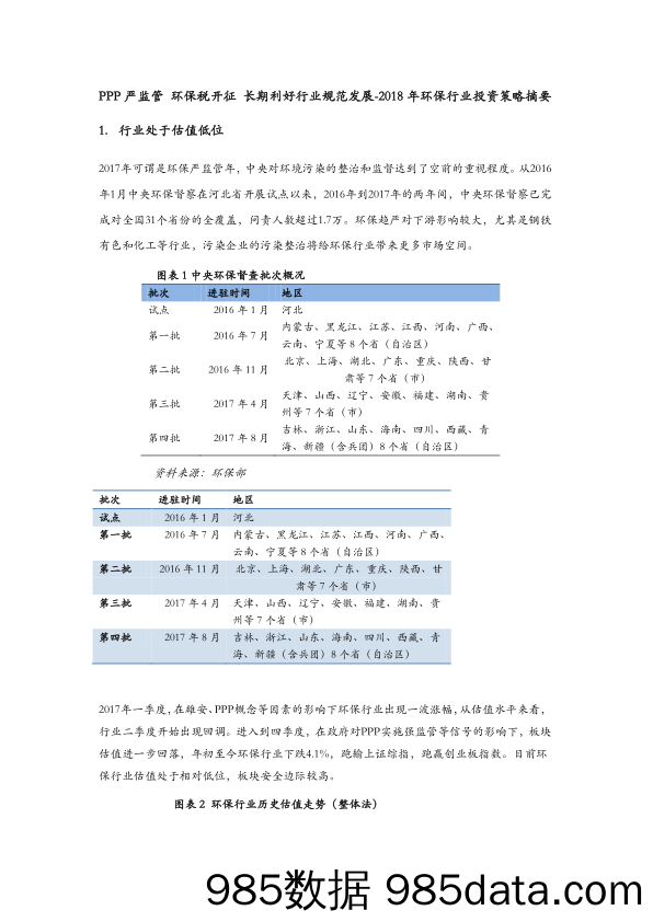 2018年环保行业投资策略摘要：PPP严监管 环保税开征 长期利好行业规范发展_开源证券