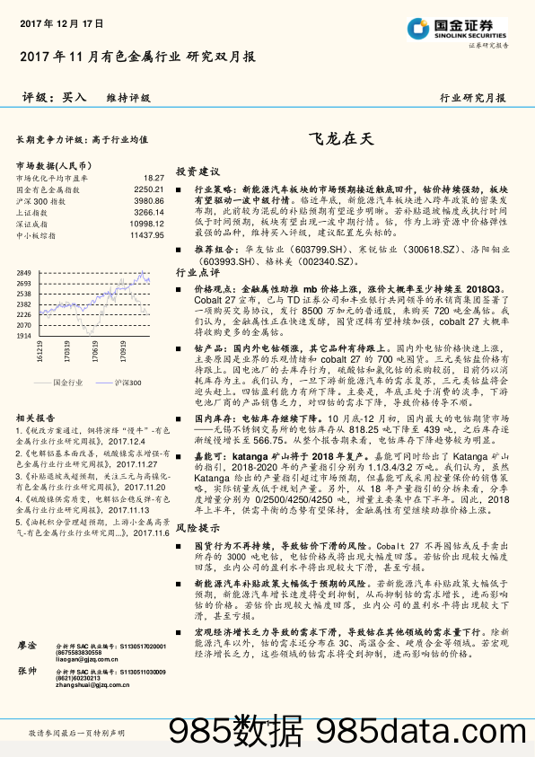 2017年11月有色金属行业研究双月报：飞龙在天_国金证券