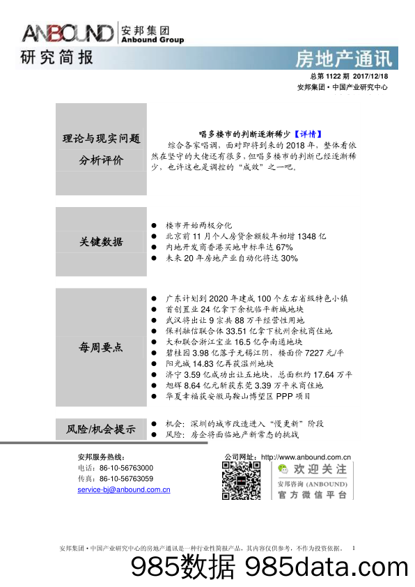 房地产通讯总第1122期_安邦咨询