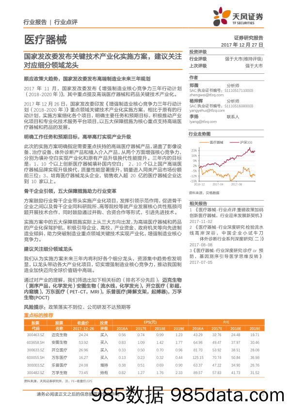 医疗器械行业点评：国家发改委发布关键技术产业化实施方案，建议关注对应细分领域龙头_天风证券插图