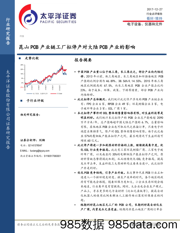 电子设备、仪器和元件：昆山PCB产业链工厂拟停产对大陆PCB产业的影响_太平洋