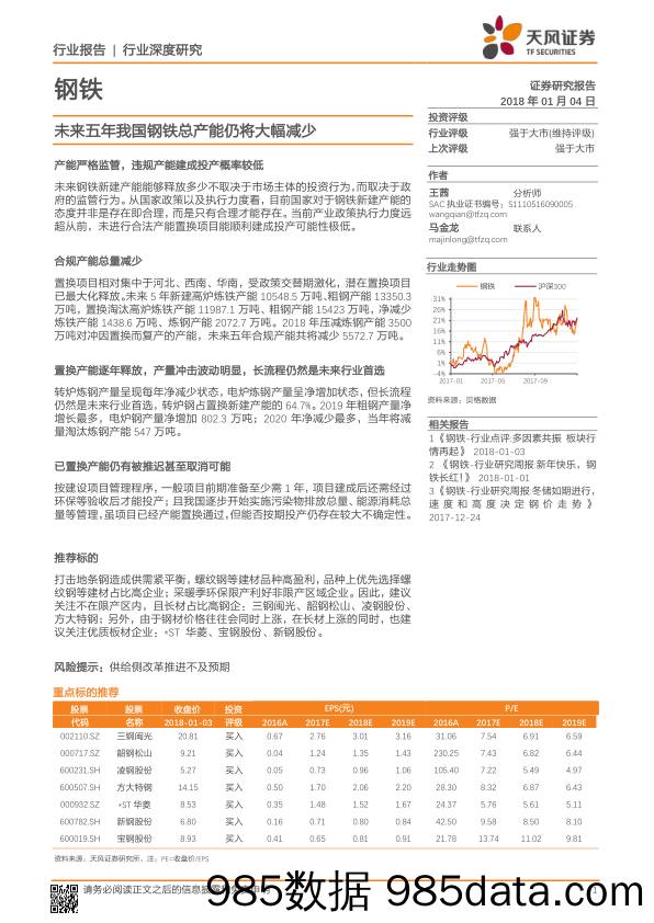 钢铁行业深度研究：未来五年我国钢铁总产能仍将大幅减少_天风证券