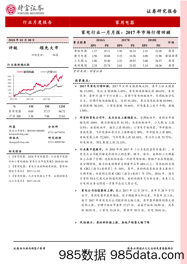 家电行业一月月报：2017年市场行情回顾_财富证券