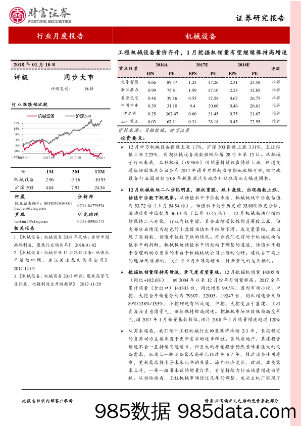 机械设备行业月度报告：工程机械设备量价齐升，1月挖掘机销量有望继续保持高增速_财富证券