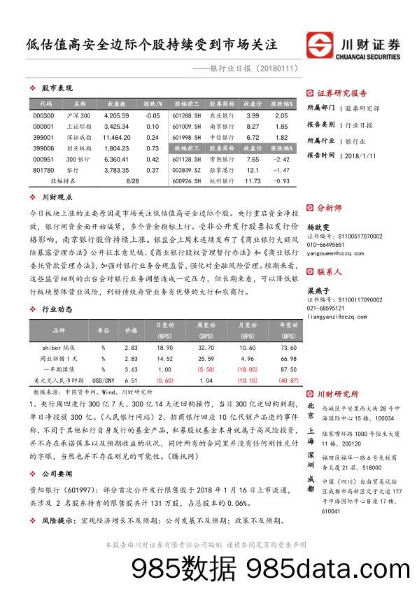 银行业日报：低估值高安全边际个股持续受到市场关注_川财证券插图