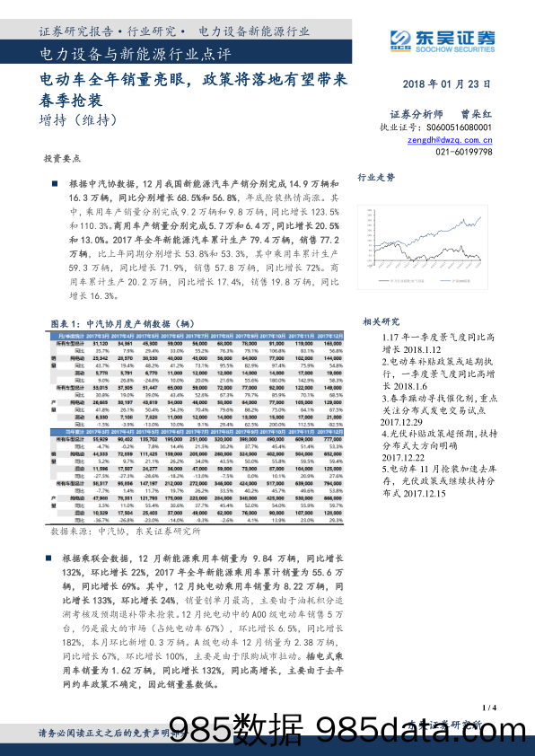 电力设备与新能源行业点评：电动车全年销量亮眼，政策将落地有望带来春季抢装_东吴证券