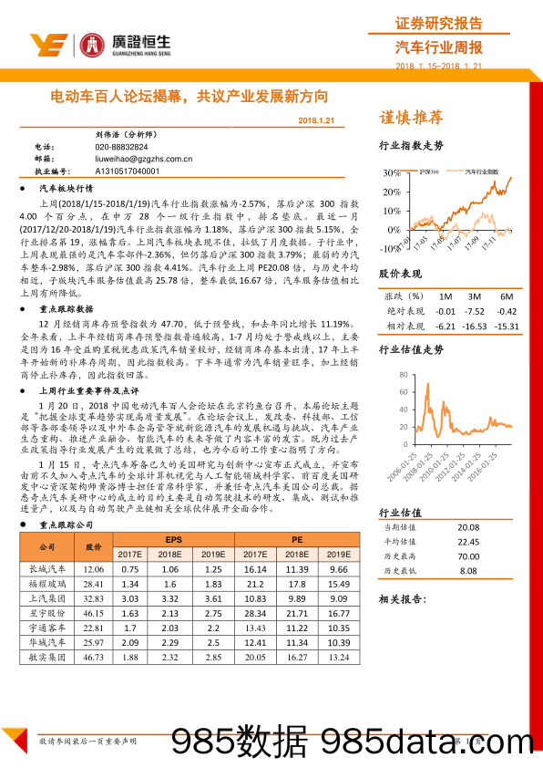 汽车行业周报：电动车百人论坛揭幕，共议产业发展新方向_广证恒生证券研究所