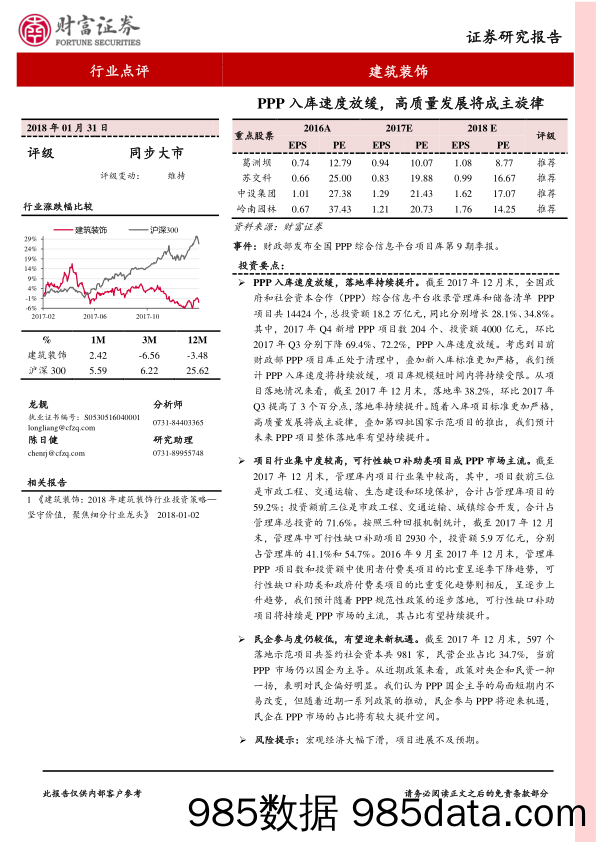 建筑装饰行业报告：PPP入库速度放缓，高质量发展将成主旋律_财富证券