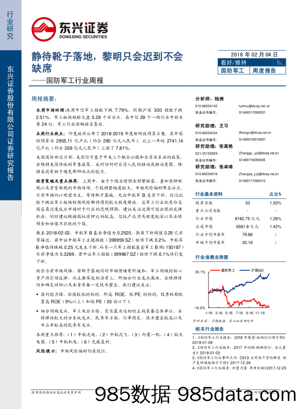 国防军工行业周报：静待靴子落地，黎明只会迟到不会缺席_东兴证券