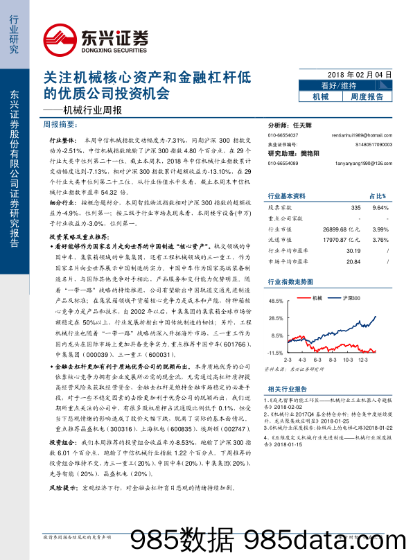 机械行业周报：关注机械核心资产和金融杠杆低的优质公司投资机会_东兴证券